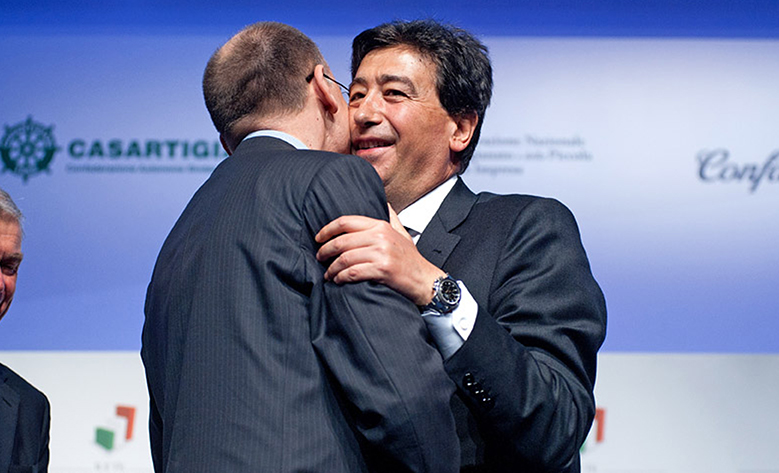 Giacomo Basso ed Enrico Letta durante un incontro di Rete Imprese Italia